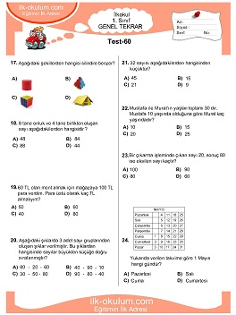 ilkokul 1. Sınıf Genel Tekrar Testleri 